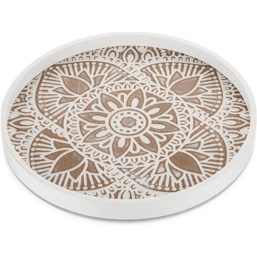 Round Wood Decorative Tray: Rustic Coffee Table Tray Farmhouse Tray Decor